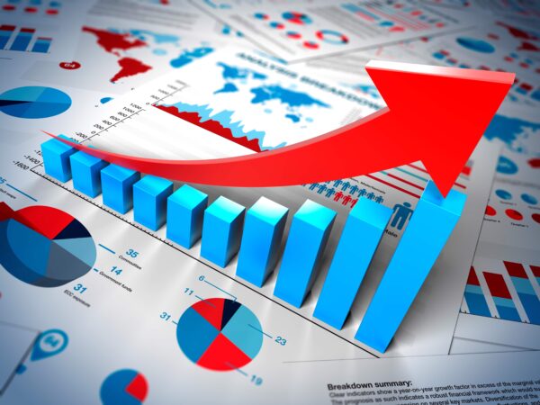 statistical analysis with 3-D graph showing rapid growth